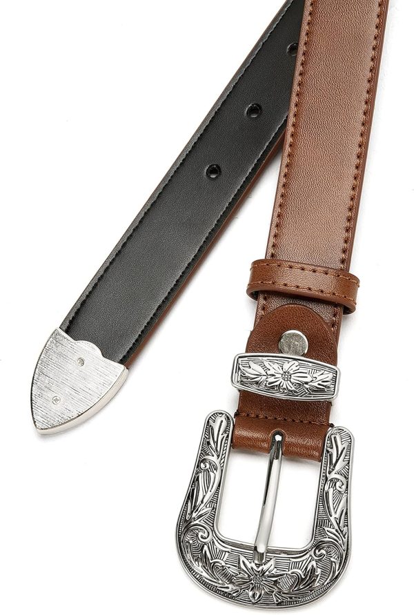 Jngrtsyjvip FashionWomens Western Belt - 1.1" CR Cowboy Belt Leather Belt Women - Country Belts For Women Waist Belt For Women Fashion