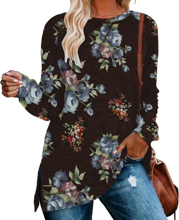 Jngrtsyjvip Fashion  Womens Casual Long Sleeve T Shirts Casual Blouses Trendy Tops Side Split Tunics