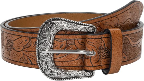 81U7LPfH6aL._AC_SL1500 Jngrtsyjvip Fashion Adjustable-Vintage-Western-Cowboy-Belt Women Men - Cowboy-Style Engraved-Buckle Belt for Jeans Pants Dresses