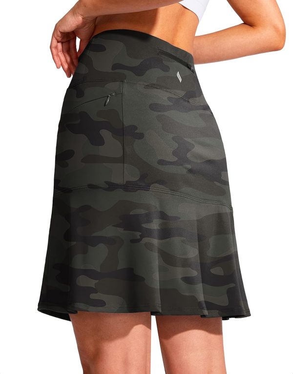 Jngrtsyjvip Fashion 19" Golf Skorts Skirts for Women Zipper Pockets Knee Length Skort Women's High Waist Athletic Tennis Skirt