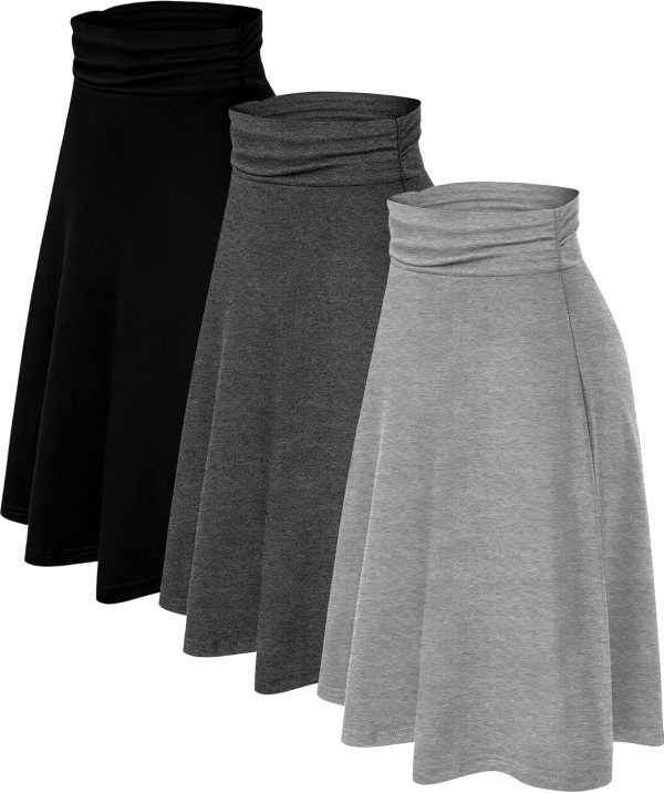81ZP2jTuhEL._AC_SL1500 Jngrtsyjvip Fashion3 Pack Womens Midi Skirts Flowy Lightweight Knee Length Casual Elastic Waist Modest Flared Skirts Trendy Summer