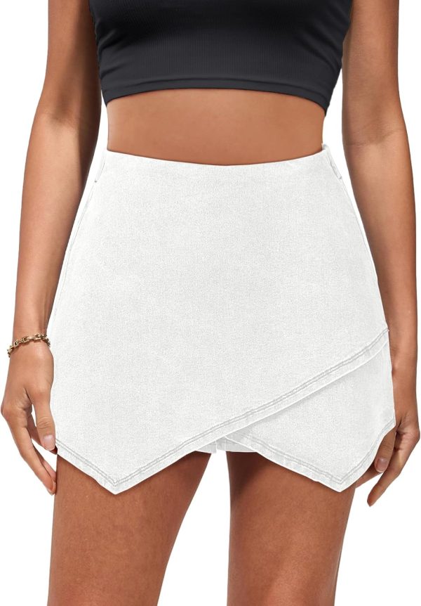 Jngrtsyjvip Fashion Jean Skorts for Woman High Waisted Pull On Stretchy Denim Wrap Skirt with Shorts Trendy Asymmetrical Skort