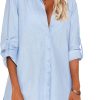 Jngrtsyjvip Fashion   Women Boyfriend Shirts Button Down Long Sleeve Blouse Cuffed Sleeve Collared Shirt
