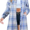 Jngrtsyjvip Fashion   Women's Button Down Flannel Shirts Plaid Shacket Long Sleeve Collared Long Jacket Coats