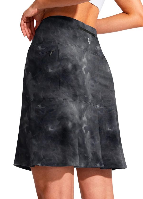 Jngrtsyjvip Fashion 19" Golf Skorts Skirts for Women Zipper Pockets Knee Length Skort Women's High Waist Athletic Tennis Skirt