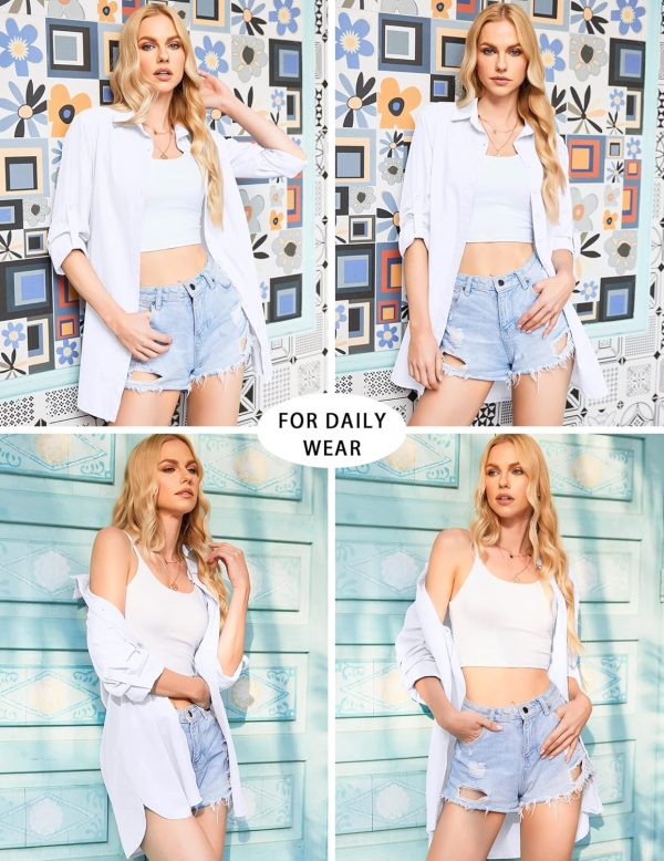 Jngrtsyjvip Fashion   Women Boyfriend Shirts Button Down Long Sleeve Blouse Cuffed Sleeve Collared Shirt