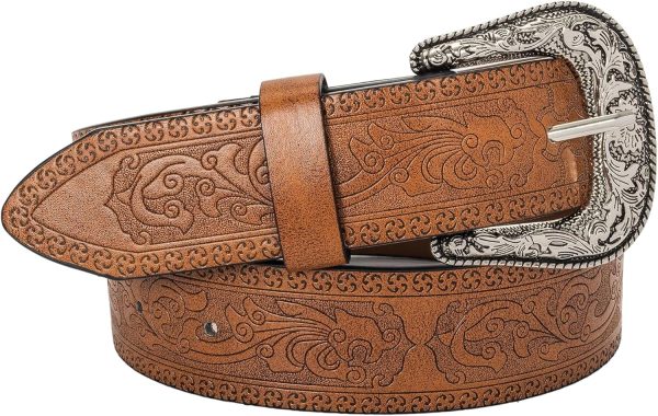 81jtQ8UauuL._AC_SL1500 Jngrtsyjvip Fashion Adjustable-Vintage-Western-Cowboy-Belt Women Men - Cowboy-Style Engraved-Buckle Belt for Jeans Pants Dresses