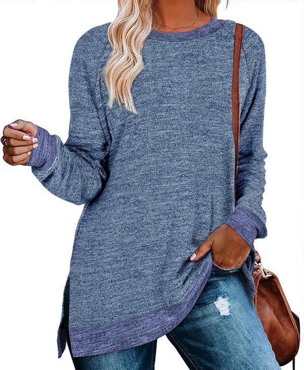 81m1frm4N7L._AC_SL1500 Jngrtsyjvip Fashion Womens Crewneck Pullovers Color Block Long Sleeve Side Split Tunic Tops
