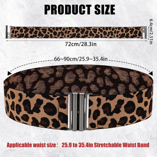 Jngrtsyjvip FashionWomen Stretch Waist Belts, Skinny Elastic Wide Waistband Leopard Print Retro Dress Tuck Belt, Interlock Buckle