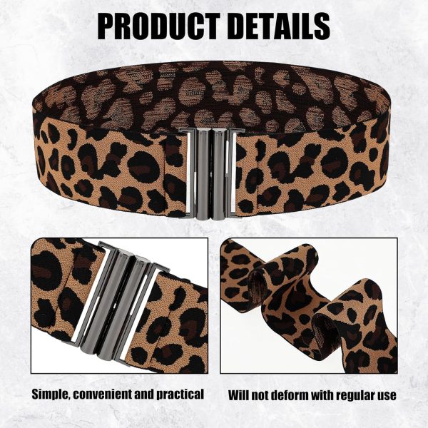 Jngrtsyjvip FashionWomen Stretch Waist Belts, Skinny Elastic Wide Waistband Leopard Print Retro Dress Tuck Belt, Interlock Buckle