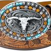 Jngrtsyjvip FashionWomen Western Cowboy Belt - PU Leather Longhorn Bull Turquoise Embossed Buckle Belt for Jeans Pants Dresses