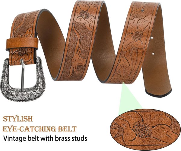 81tBNccFSRL._AC_SL1500 Jngrtsyjvip Fashion Adjustable-Vintage-Western-Cowboy-Belt Women Men - Cowboy-Style Engraved-Buckle Belt for Jeans Pants Dresses
