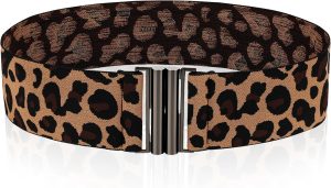 Jngrtsyjvip FashionWomen Stretch Waist Belts, Skinny Elastic Wide Waistband Leopard Print Retro Dress Tuck Belt, Interlock Buckle
