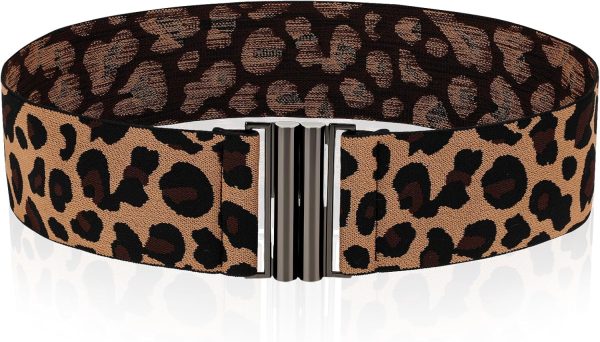 Jngrtsyjvip FashionWomen Stretch Waist Belts, Skinny Elastic Wide Waistband Leopard Print Retro Dress Tuck Belt, Interlock Buckle