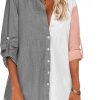 Jngrtsyjvip Fashion   Women Boyfriend Shirts Button Down Long Sleeve Blouse Cuffed Sleeve Collared Shirt