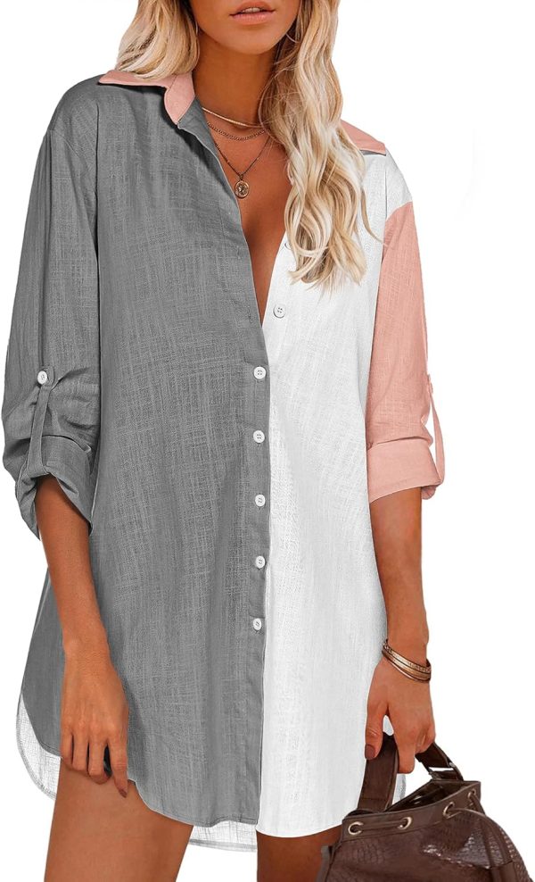 Jngrtsyjvip Fashion   Women Boyfriend Shirts Button Down Long Sleeve Blouse Cuffed Sleeve Collared Shirt