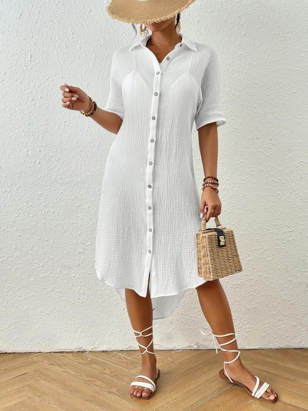 Jngrtsyjvip Fashion  Women's Swimwear Cover ups Beach button shirts Blouse Button Down Shirt Dresses Beach Cover ups for Women