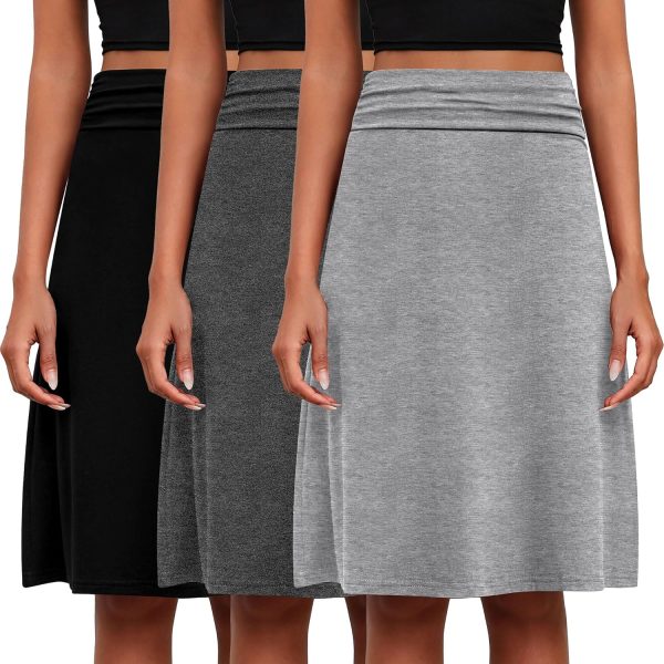 91xYIUj3f1L._AC_SL1500 Jngrtsyjvip Fashion3 Pack Womens Midi Skirts Flowy Lightweight Knee Length Casual Elastic Waist Modest Flared Skirts Trendy Summer